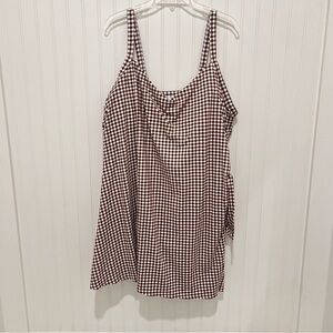 Brown and White Checkered  Gingham Swimsuit Dress Lands End